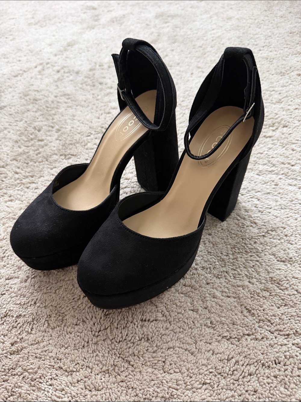 Women's Black Ankle-Strap Platform Pumps